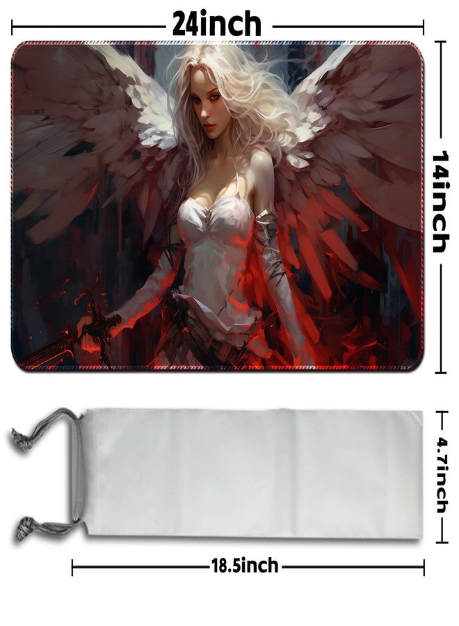 April Space Playmat Board Game MTG Duel Playmat Trading Card 24 x 14in Stitching Edges Compatible for TCG CCG RPG OCG with Card Zones Including Storage Bags (No Zone,Shining Angel) - Image 2